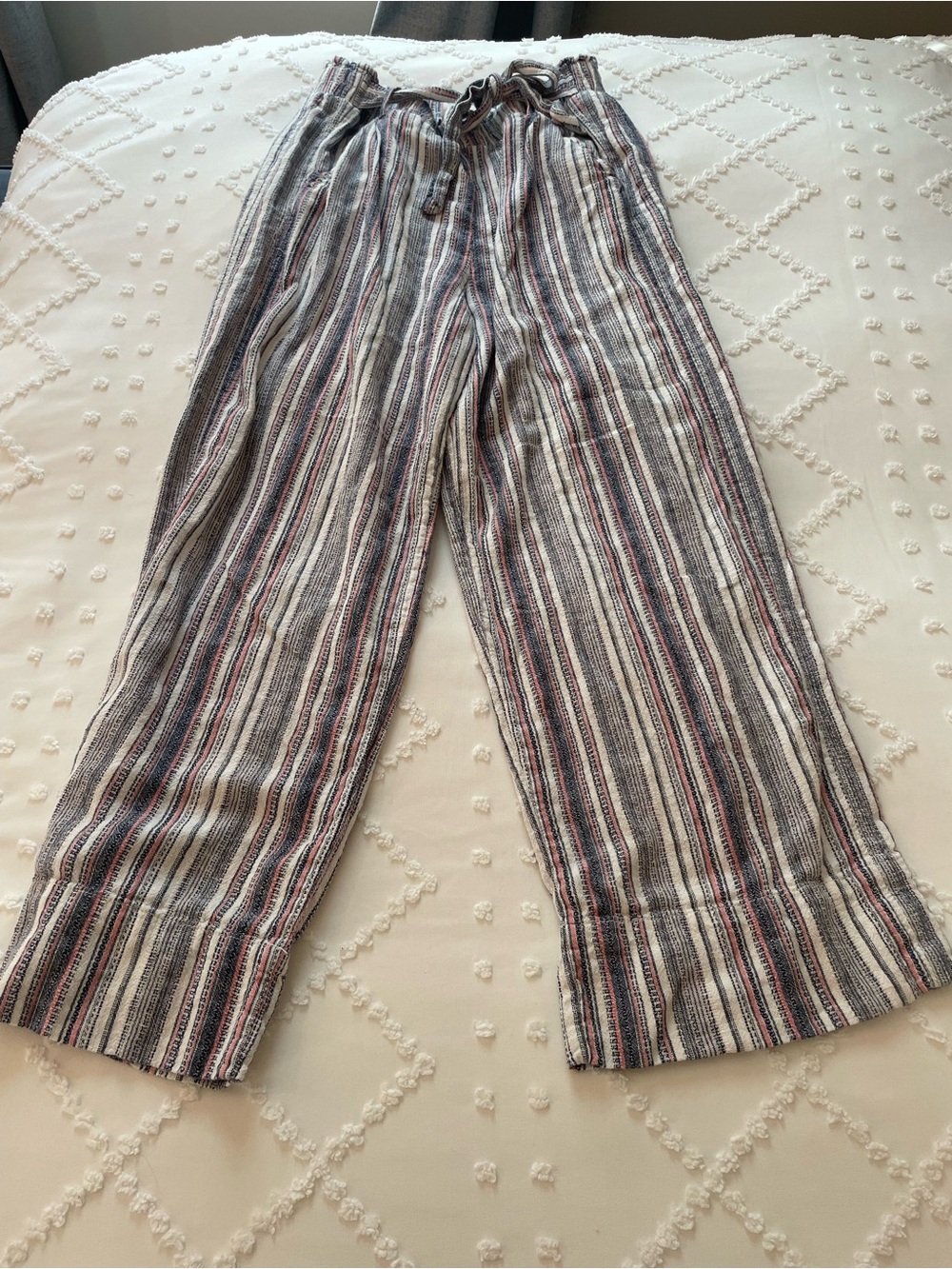 Knox Rose Striped Drawstring Linen Pants - Gray, Blue, Pink